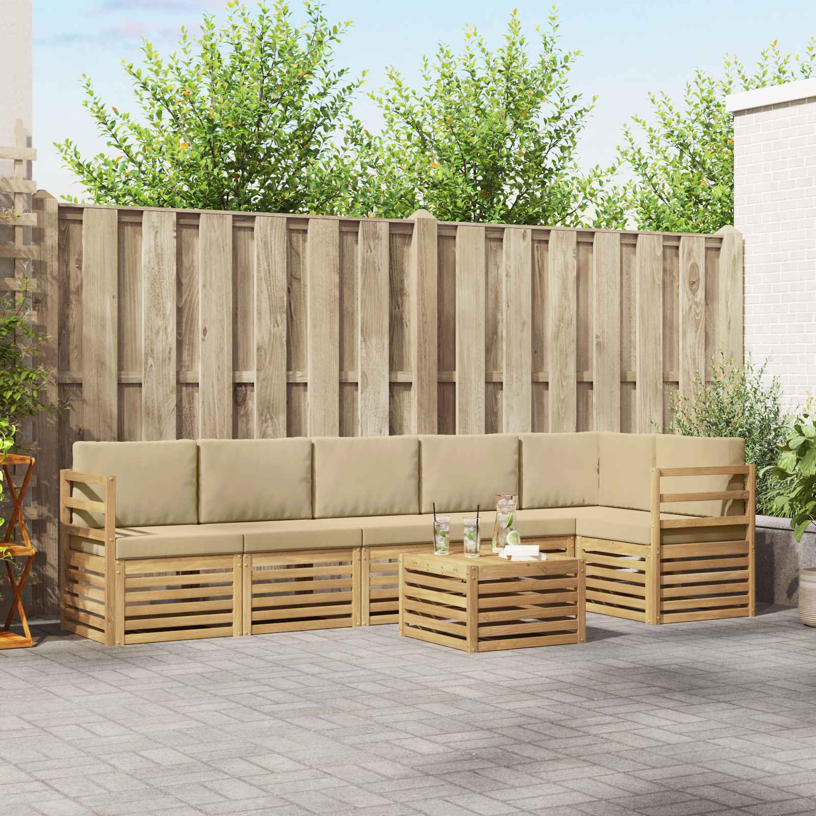 Conjunto de sofás de exterior 7 pcs y Beige 59 x 59 x 37 cm