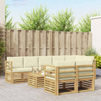 Juegos de sofás 9 pcs Blanco y Crema Madera de Acacia Sólida