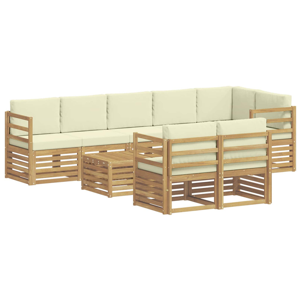Juegos de sofás 9 pcs Blanco y Crema Madera de Acacia Sólida