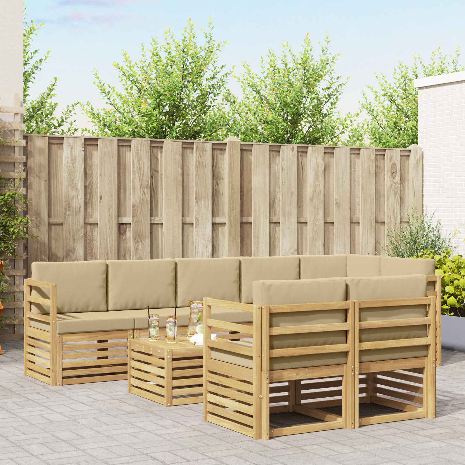 Conjunto de sofás de exterior 9 pcs y Beige 59 x 59 x 37 cm