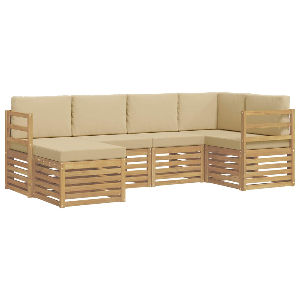 Conjunto de sofás de exterior 6 pcs y Beige Poliéster