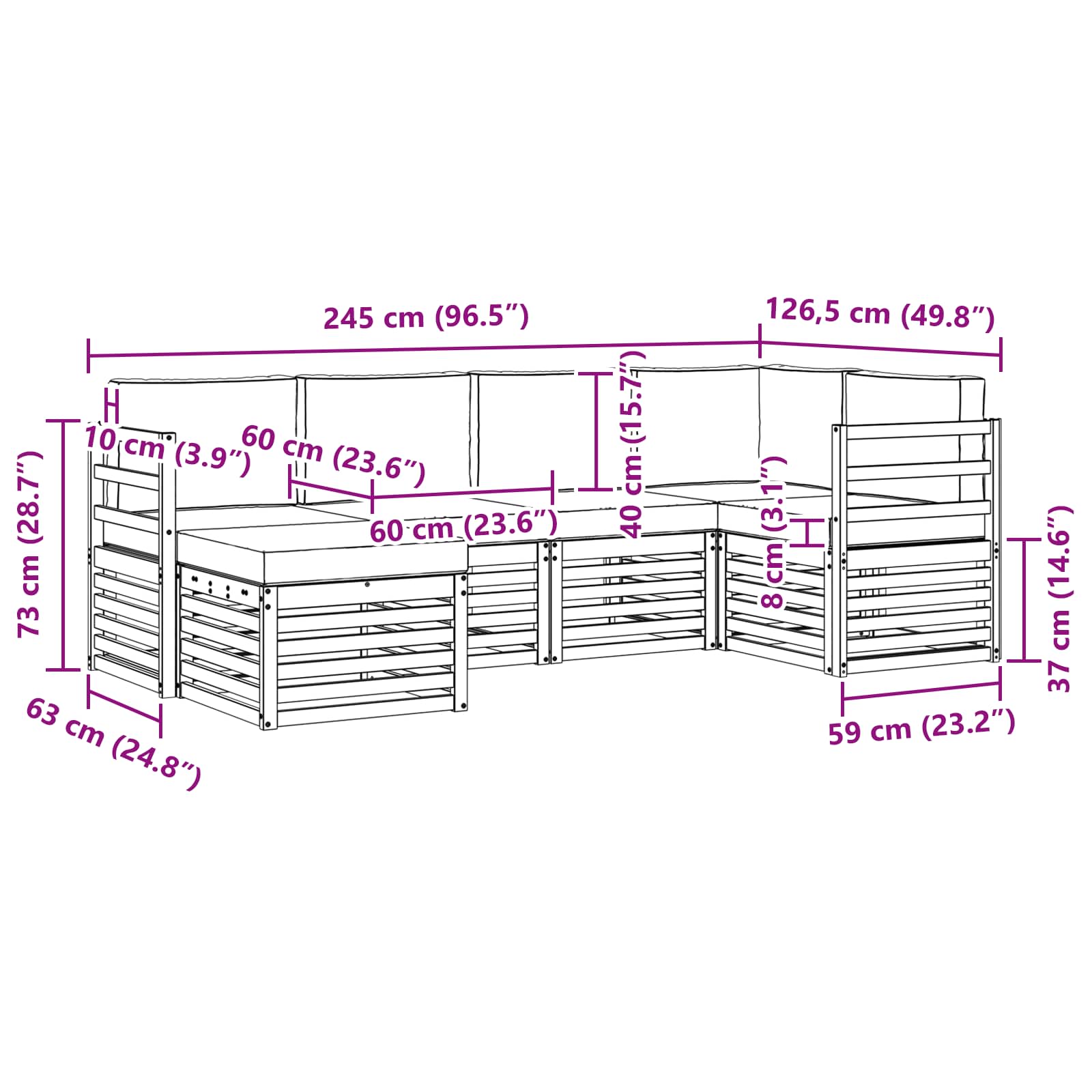 Conjunto de sofás de exterior 6 pcs y Beige Poliéster