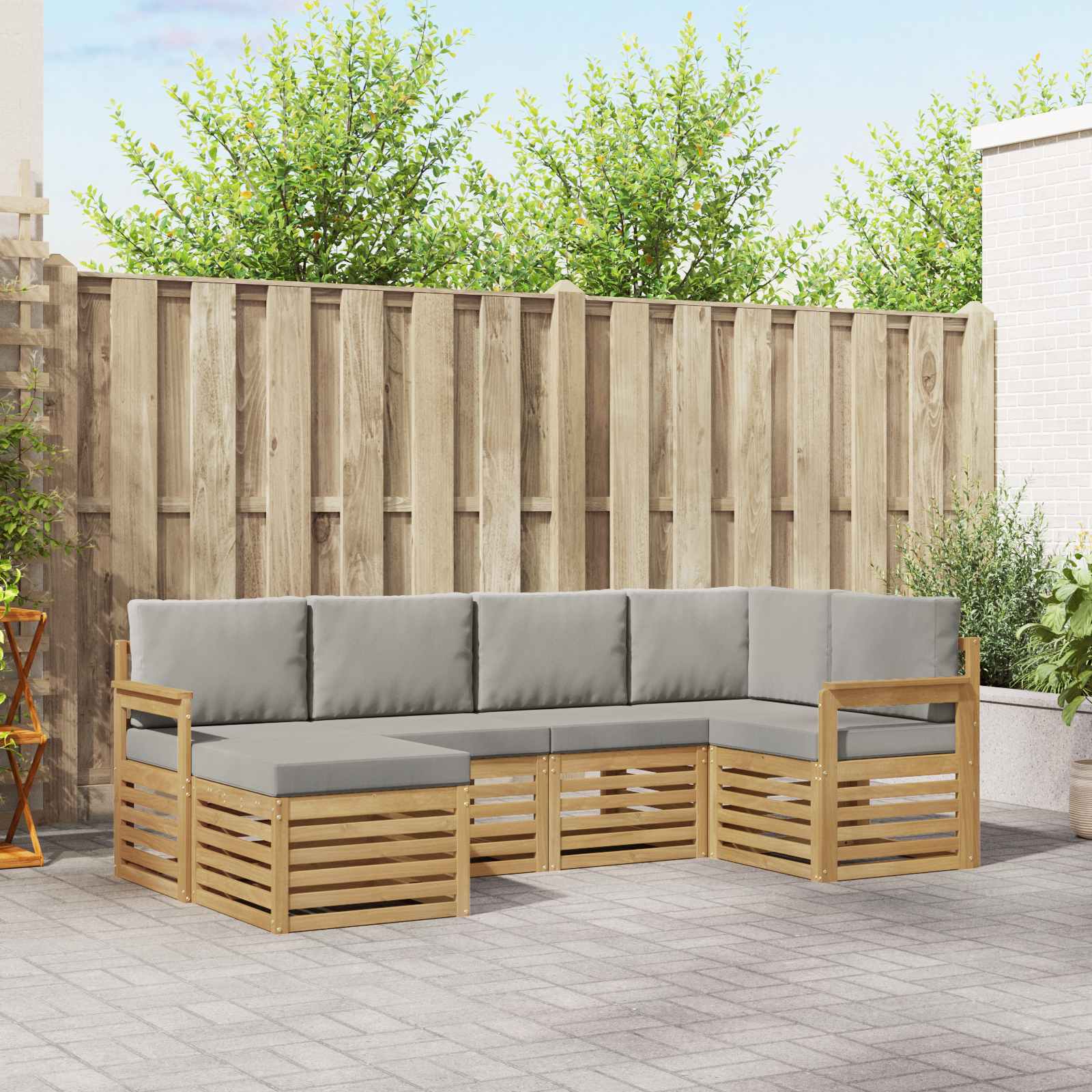 Conjunto de sofás de exterior 6 pcs Blanco y Gris Claro