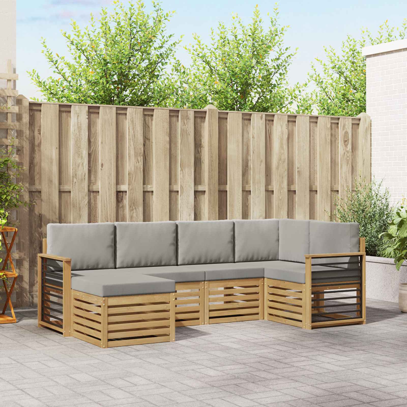 Conjunto de sofás de exterior 6 pcs Blanco y Gris Claro