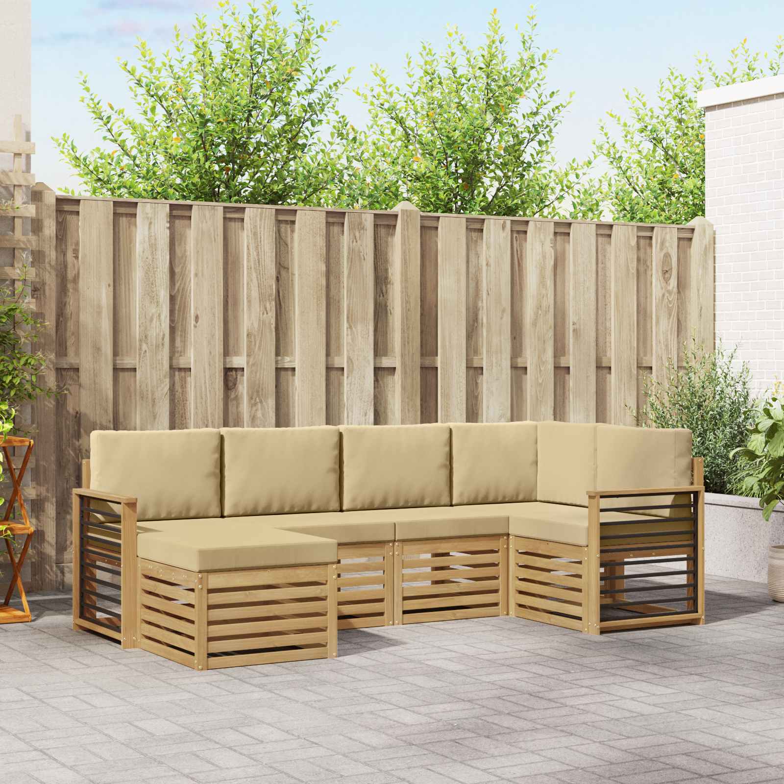 Conjunto de sofás de exterior 6 pcs y Beige Poliéster