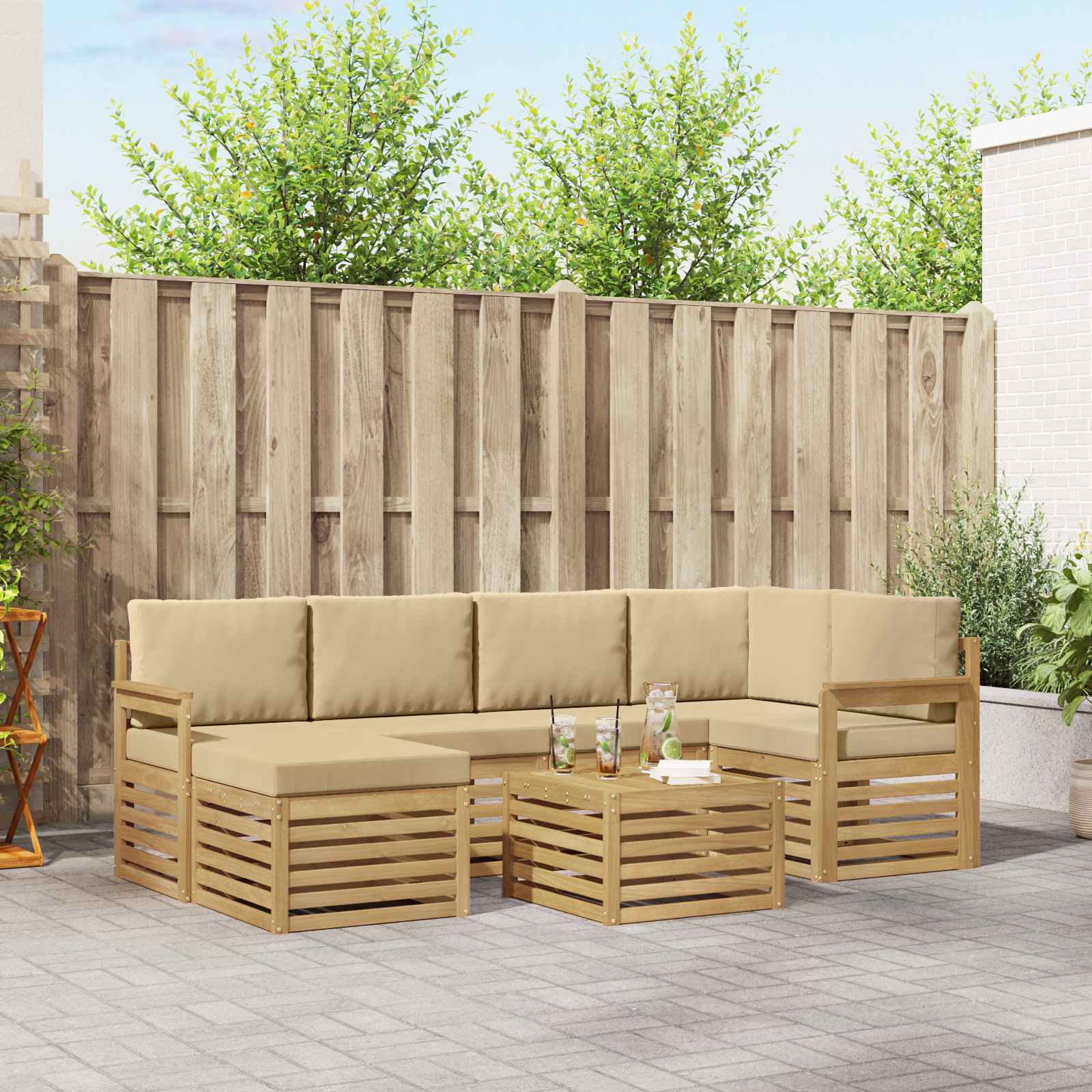 Conjunto de sofás de exterior 7 pcs y Beige