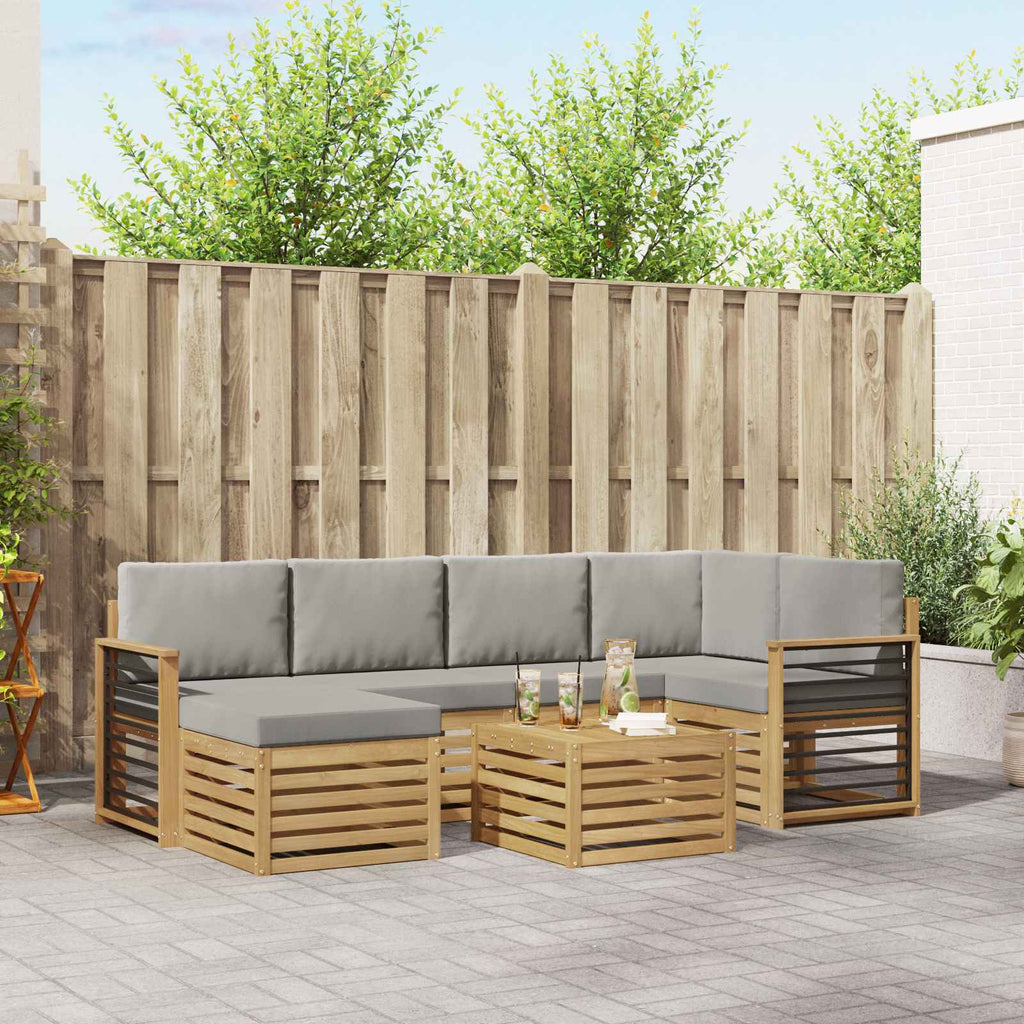 Conjunto de sofás de exterior 7 pcs Blanco y Gris Claro