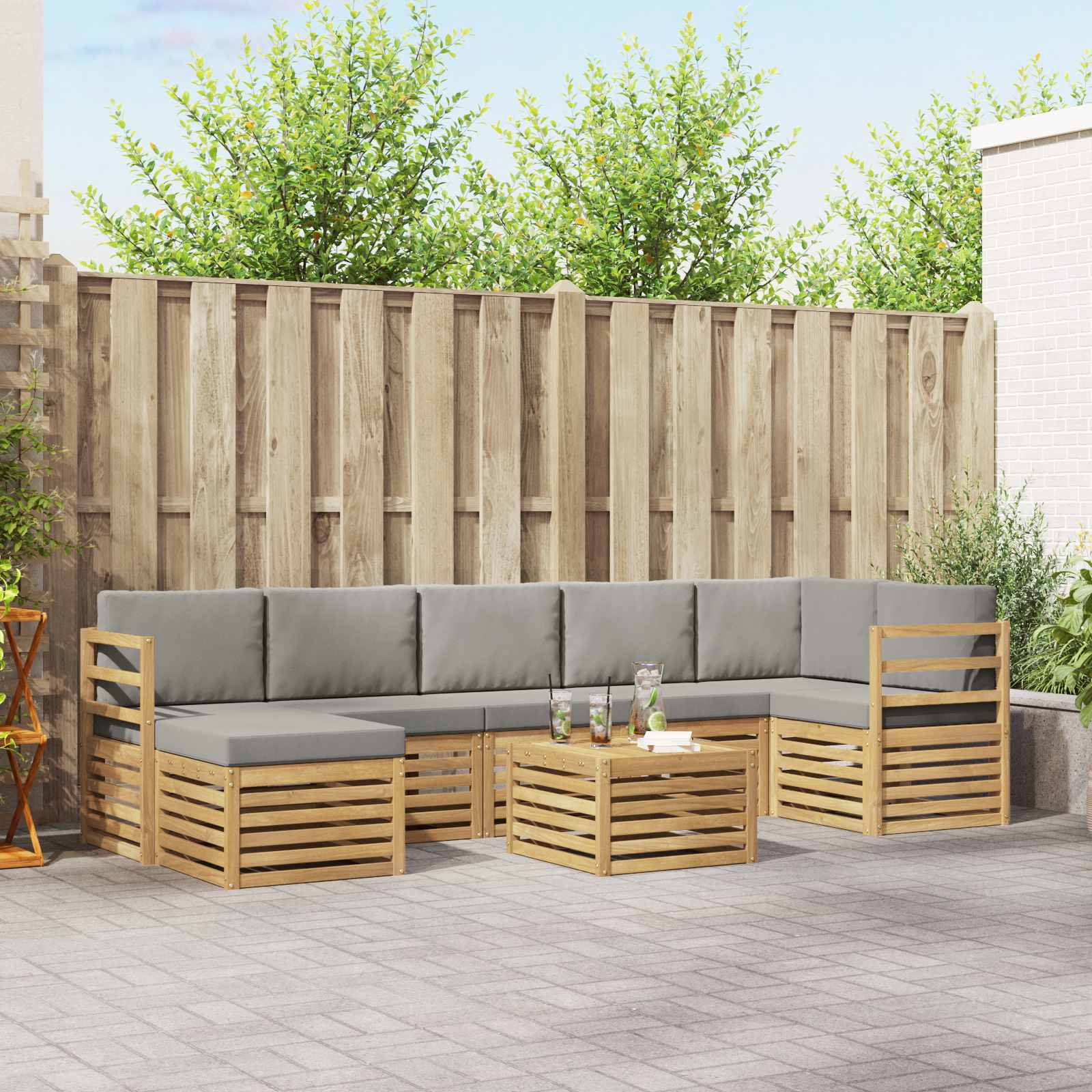Conjunto de sofás de exterior 8 pcs Blanco y Gris Claro