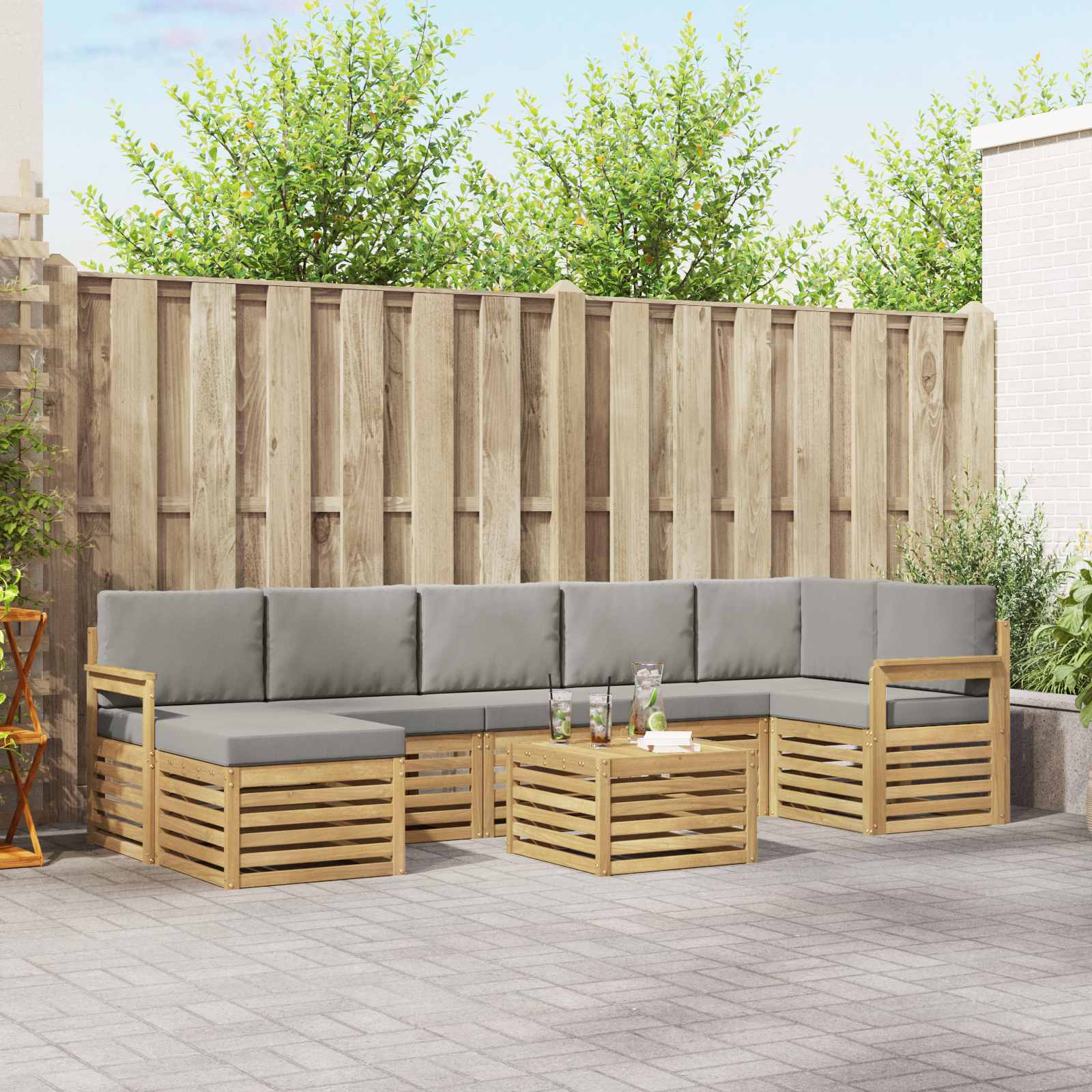 Conjunto de sofás de exterior 7 pcs Blanco y Gris Claro