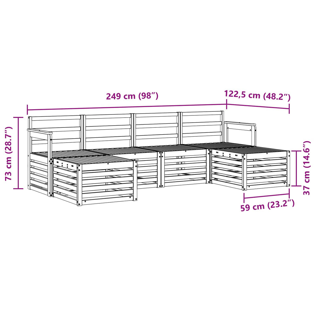 Conjunto de sofás de exterior 5 pcs Blanco 249 x 122,5 x 73 cm