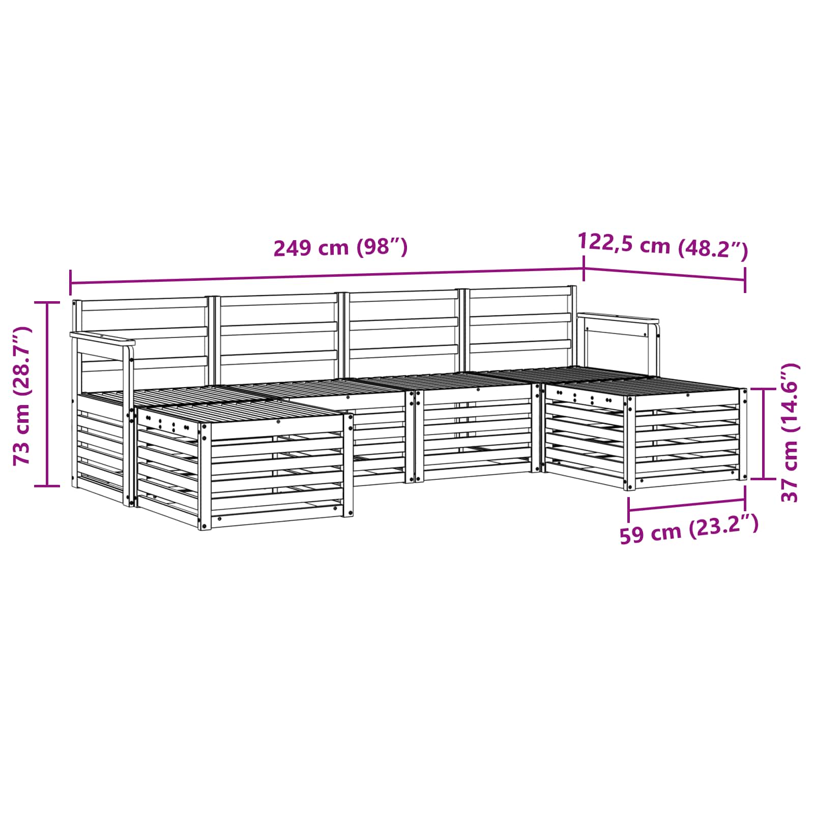 Conjunto de sofás de exterior 5 pcs Blanco 249 x 122,5 x 73 cm