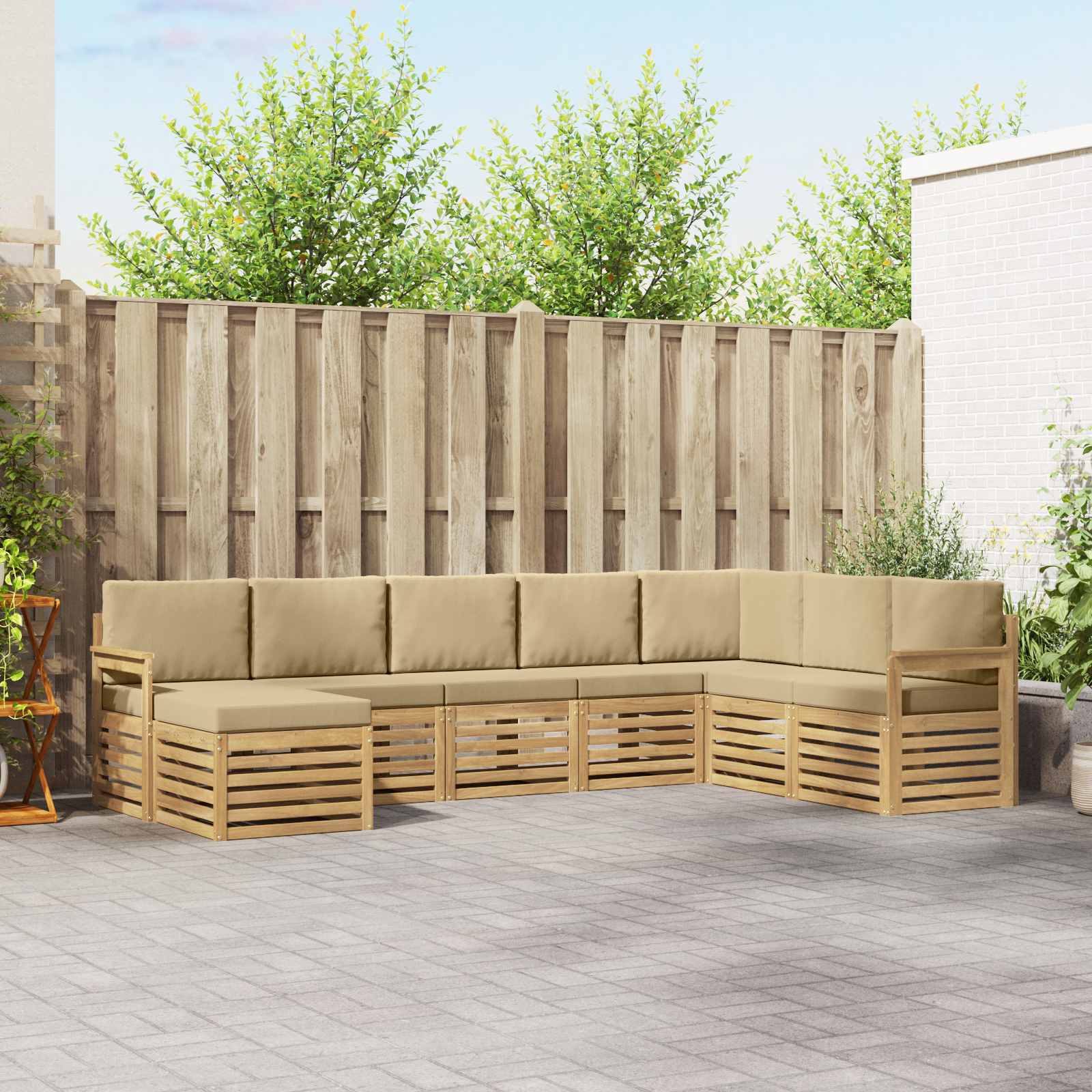 Conjunto de sofás de exterior 6 pcs Blanco y Beige