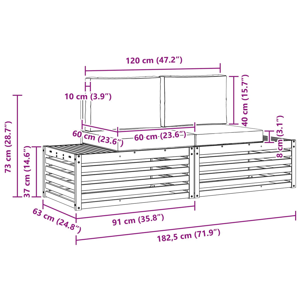 Conjunto de sofás de exterior Blanco 182,5 x 63 x 73 cm
