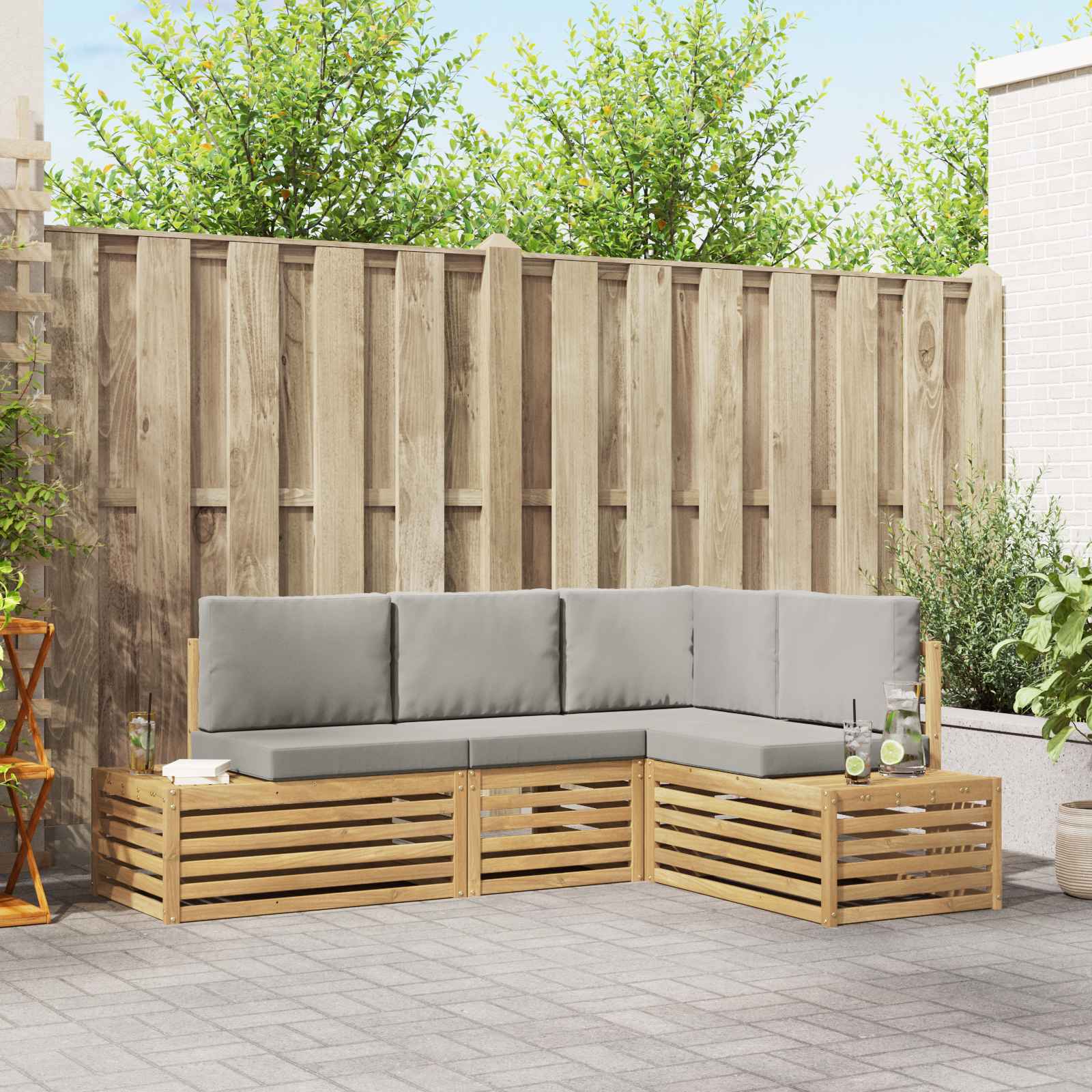 Conjunto de Sofás de Exterior de 4 Peças Branco e Antracite