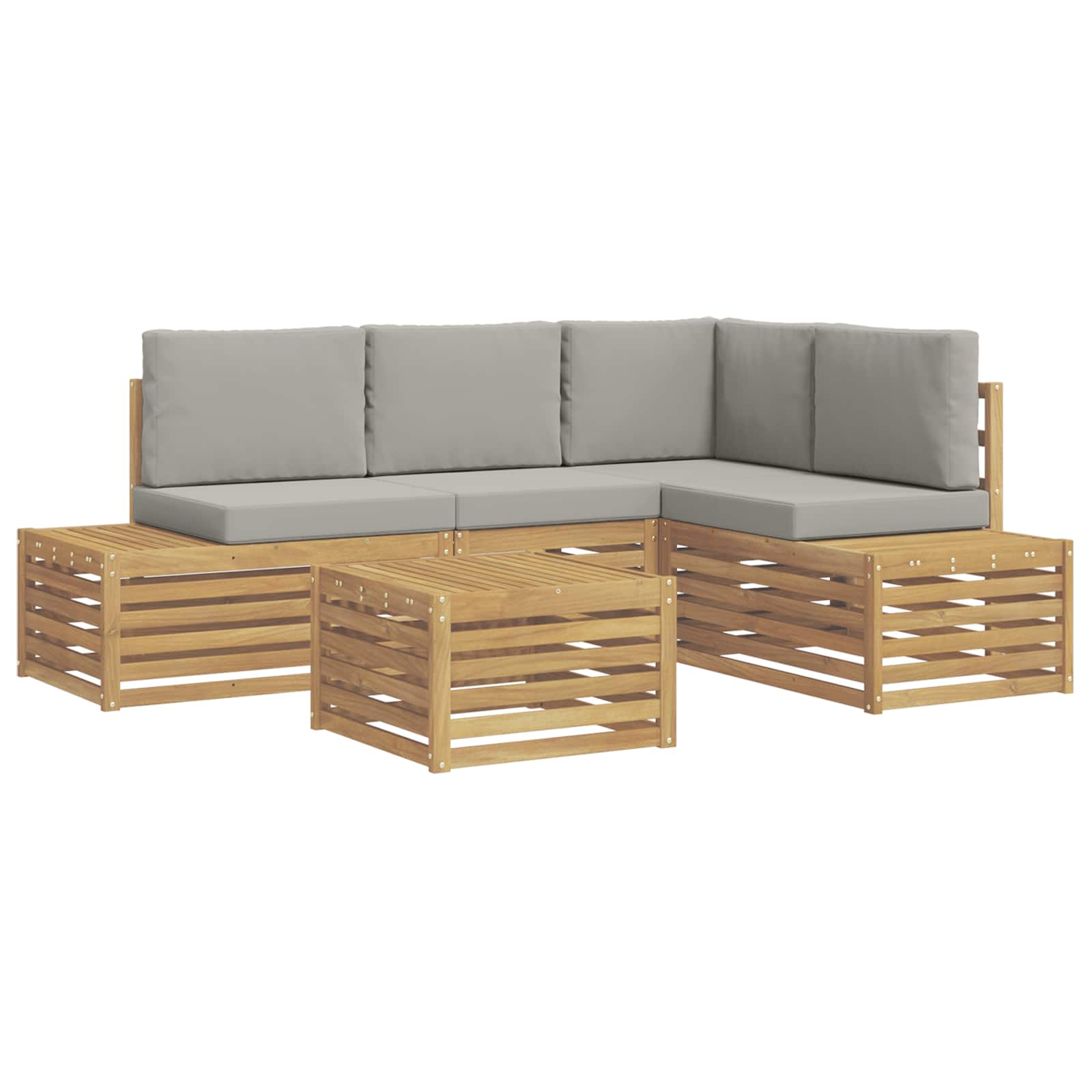 Conjunto de sofás de exterior 5 Pieza Blanco y Gris Claro