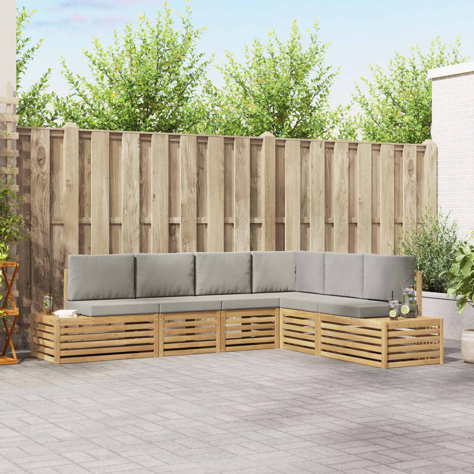 Conjunto de sofás de exterior 6 Pieza Blanco y Gris Claro