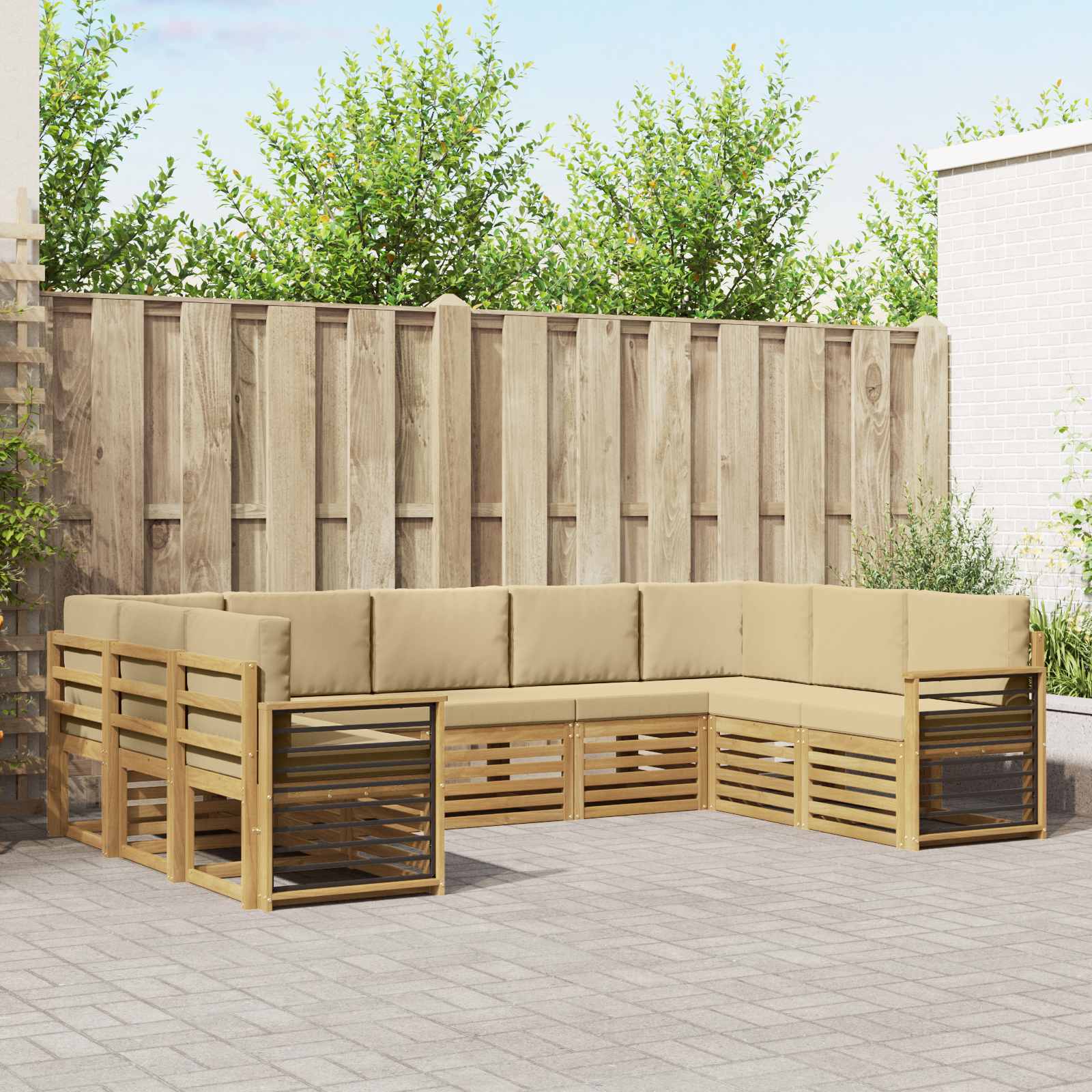 Conjunto de sofás de exterior 9 pcs Natural y Gris Claro
