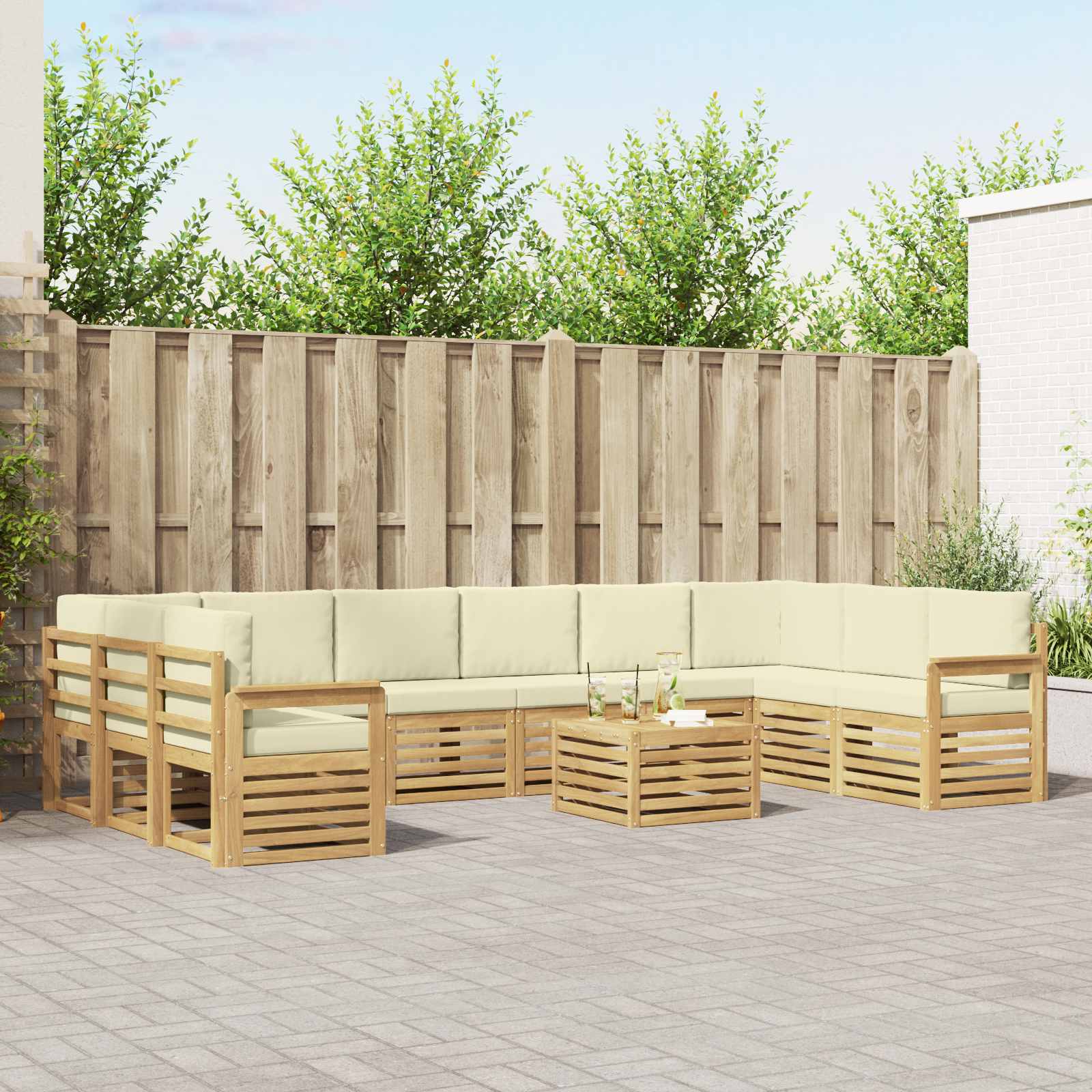 Conjunto de sofás de exterior 8 pcs Blanco y Crema