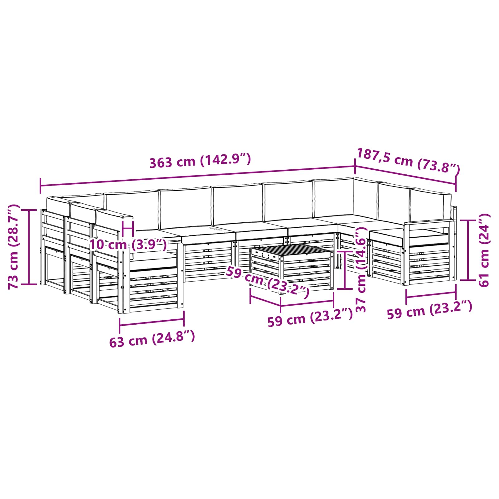 Conjunto de sofás de exterior 8 pcs Blanco y Crema