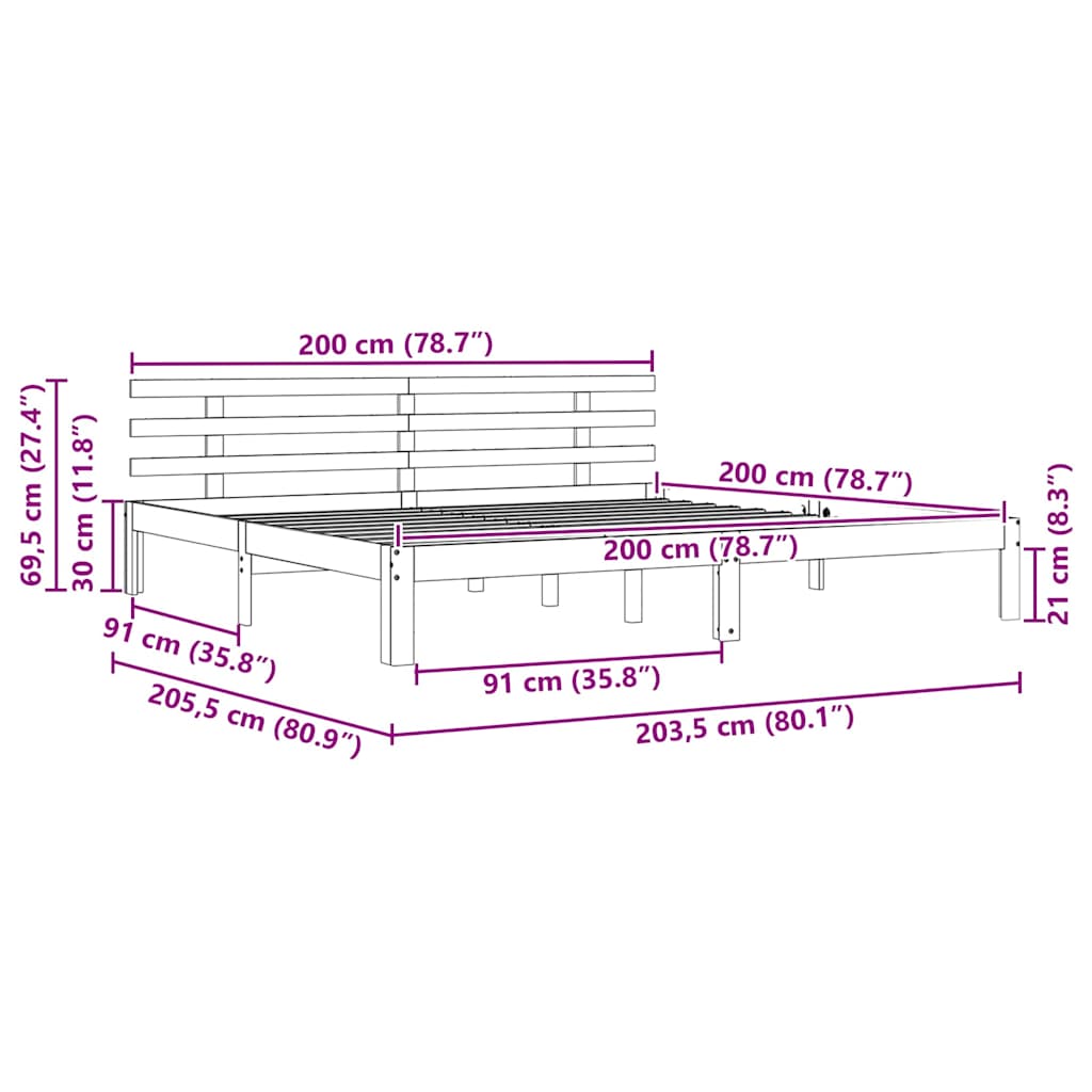 Estructura de cama Marrón cera 203.5 x 205.5 x 69.5 cm