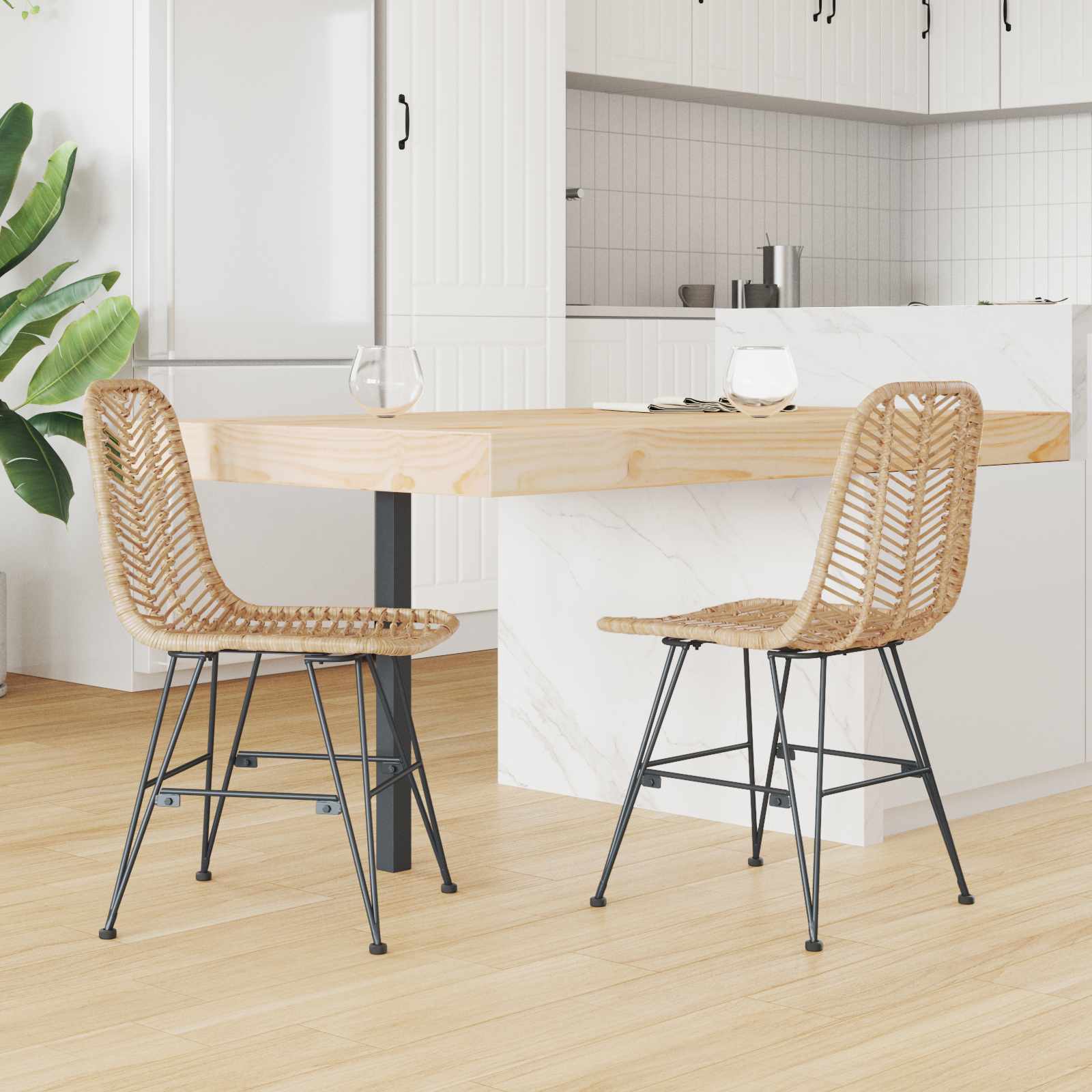 Silla de comedor 2 pcs Ratan e Hierro Natural