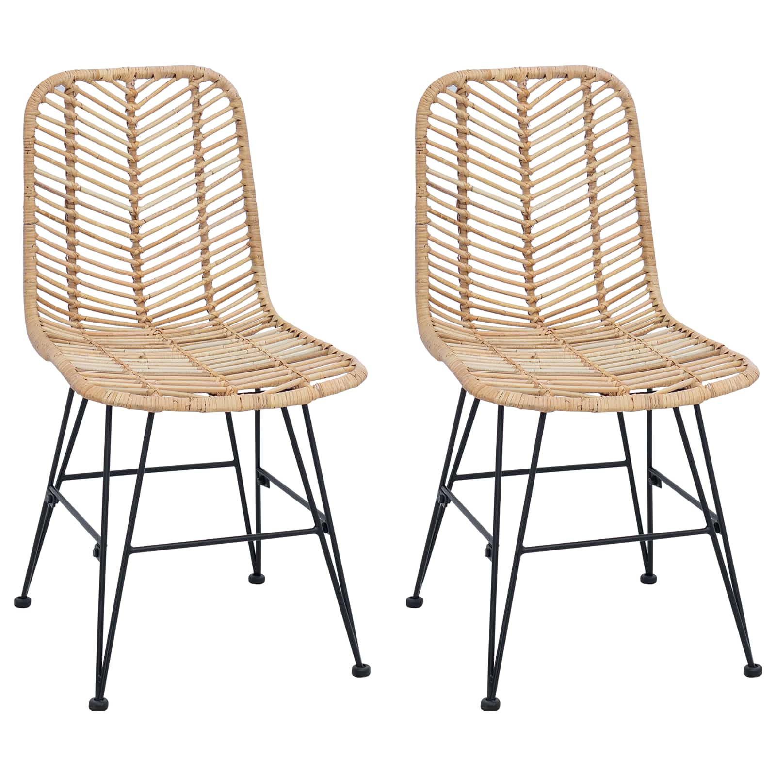 Silla de comedor 2 pcs Ratan e Hierro Natural