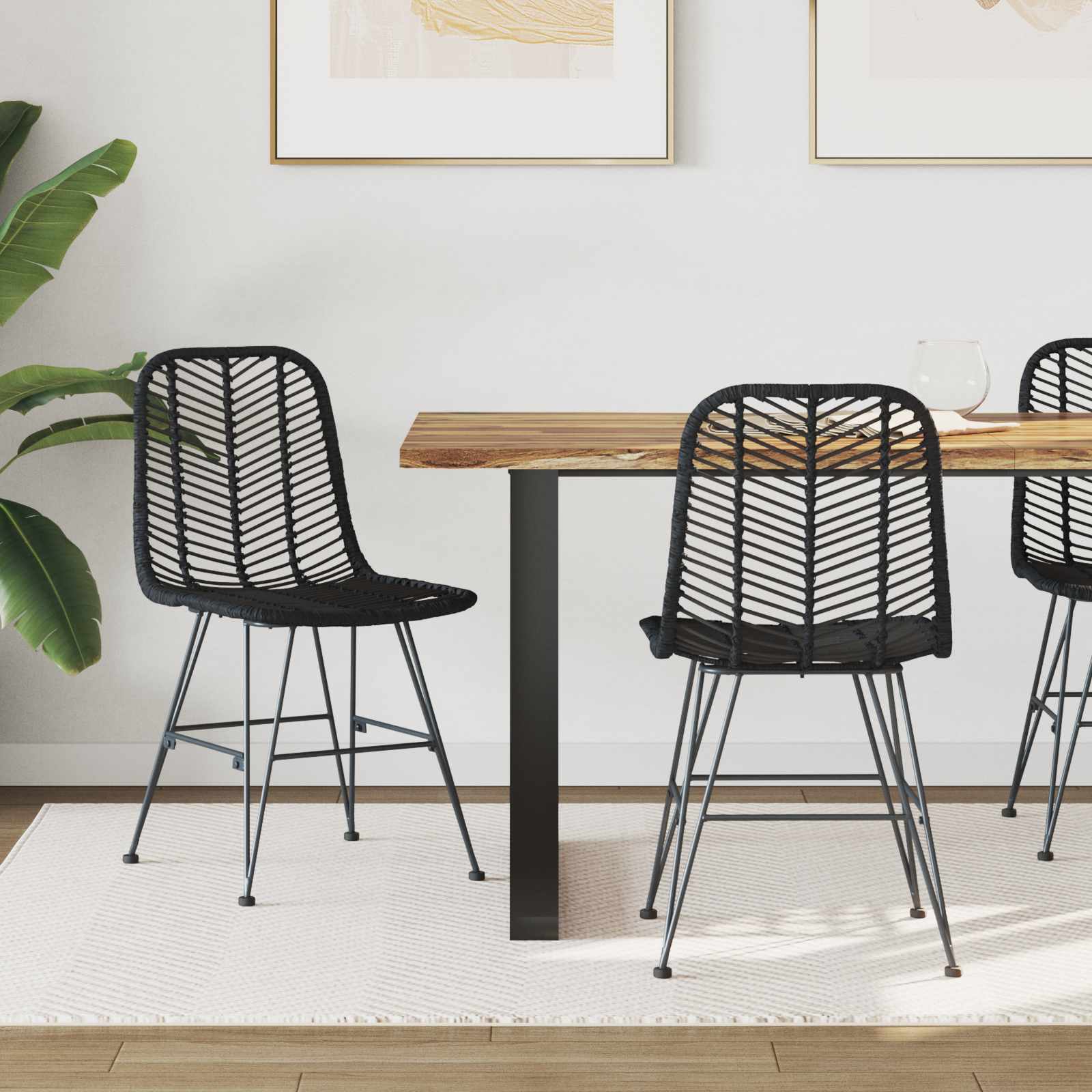 Silla de comedor 2 pcs Ratan e Hierro Natural