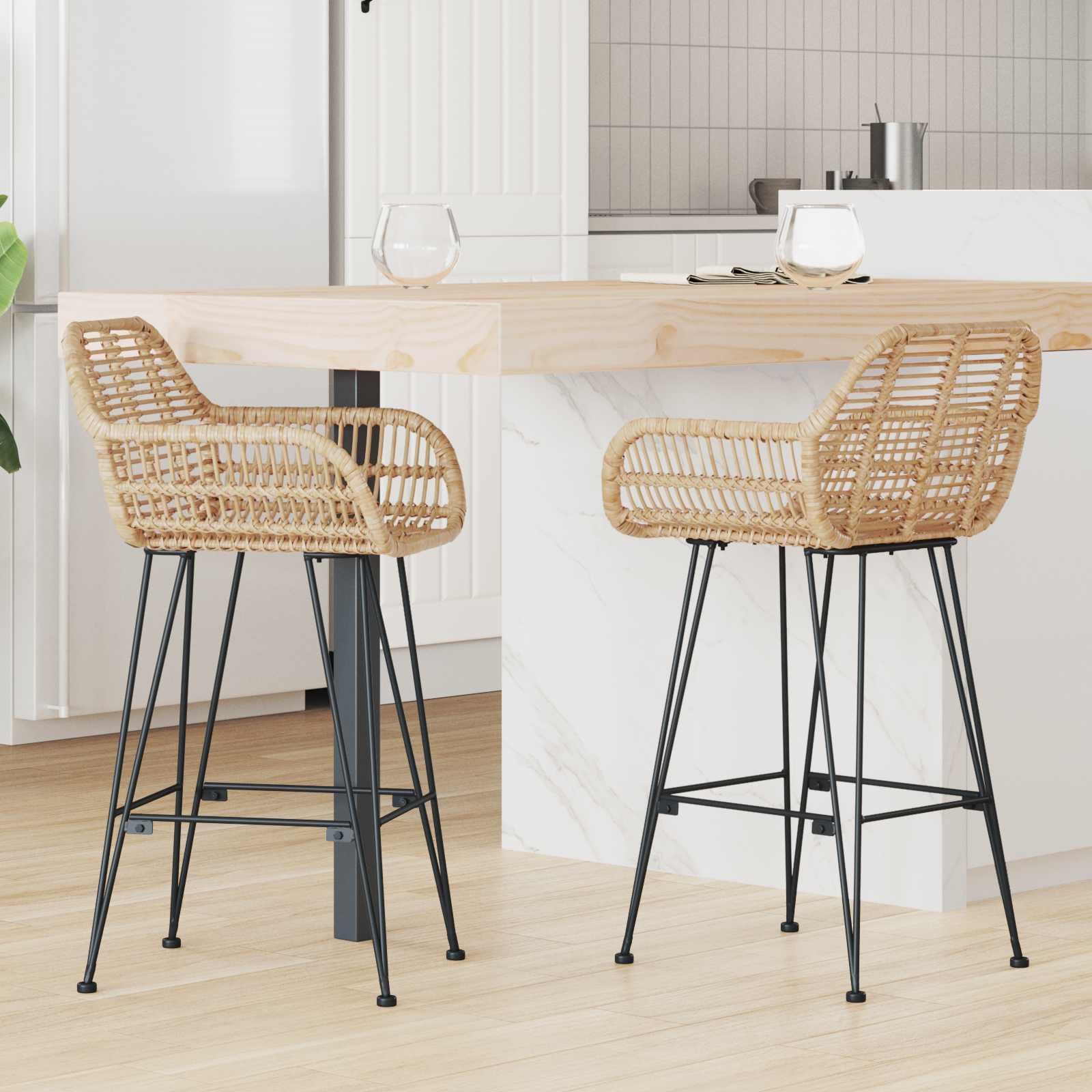 Silla de Bar 2 pcs 55 x 52 x 105 cm Ratan e Hierro