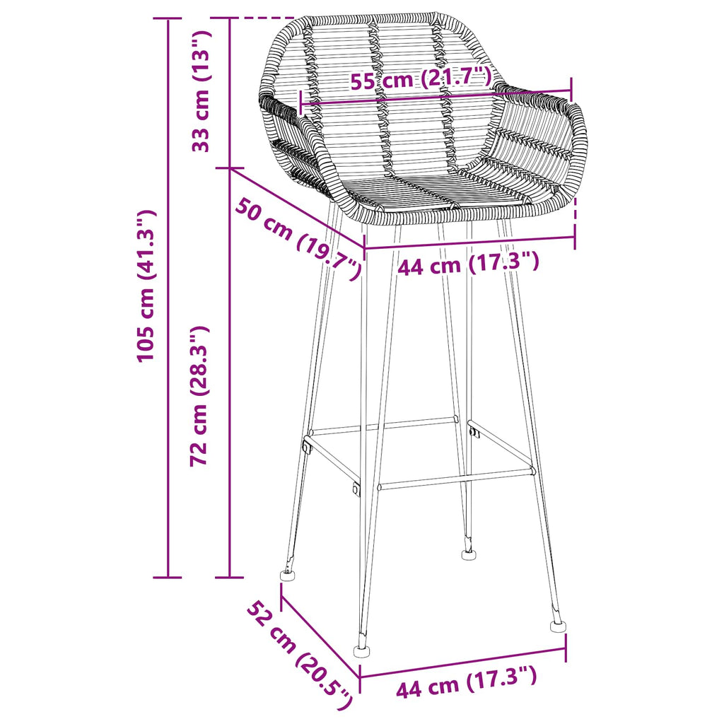 Silla de Bar 2 pcs 55 x 52 x 105 cm Ratan e Hierro