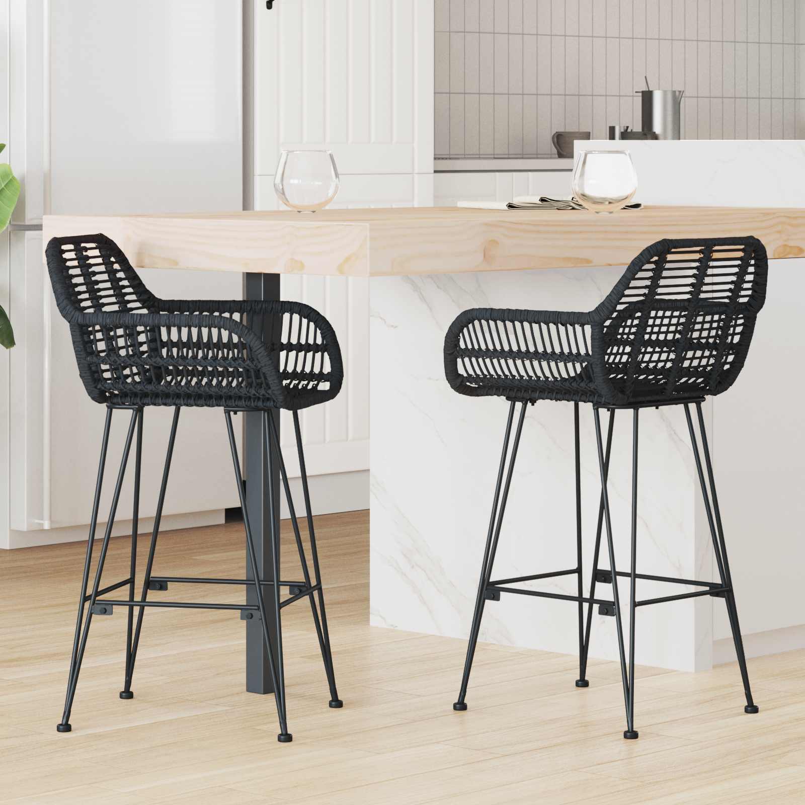 Silla de Bar 2 pcs 55 x 52 x 105 cm Ratan e Hierro