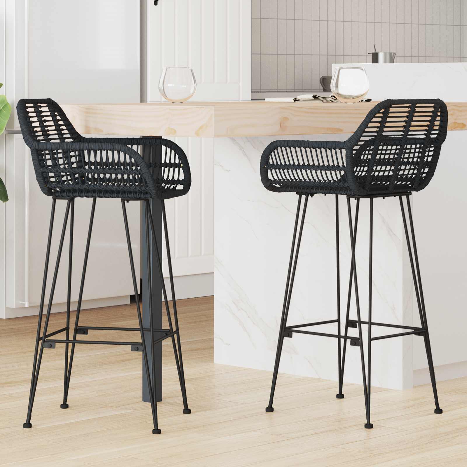Silla de Bar 2 pcs 55 x 52 x 105 cm Ratan e Hierro