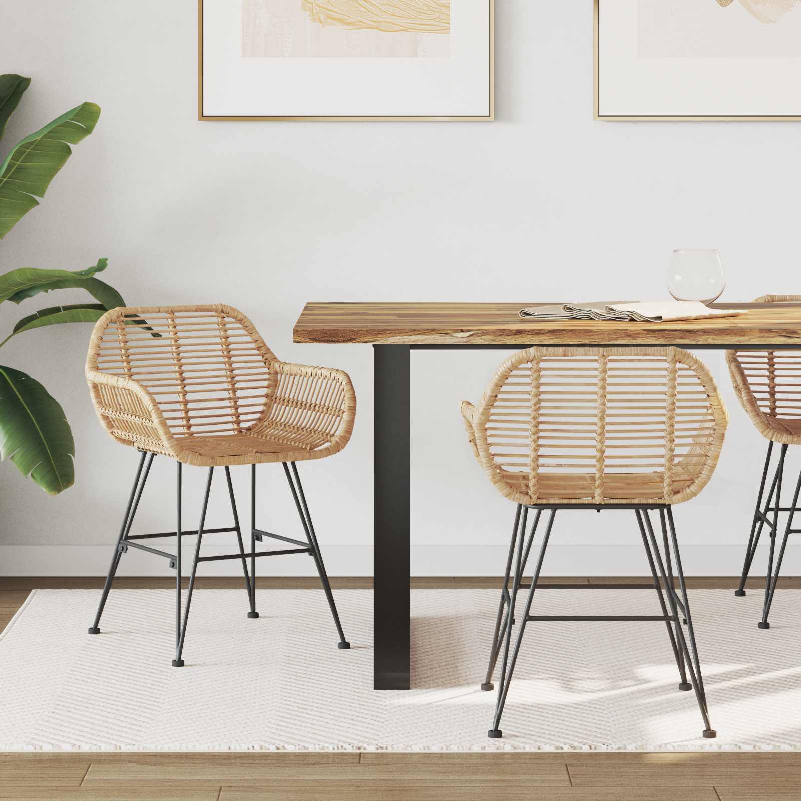 Silla de comedor 2 pcs Ratan e Hierro Natural 55 x 50 x 74 cm