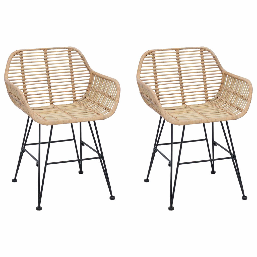 Silla de comedor 2 pcs Ratan e Hierro Natural 55 x 50 x 74 cm