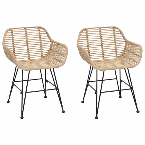 Cadeira de jantar 2 pcs Rattan e Ferro Natural 55 x 50 x 74 cm