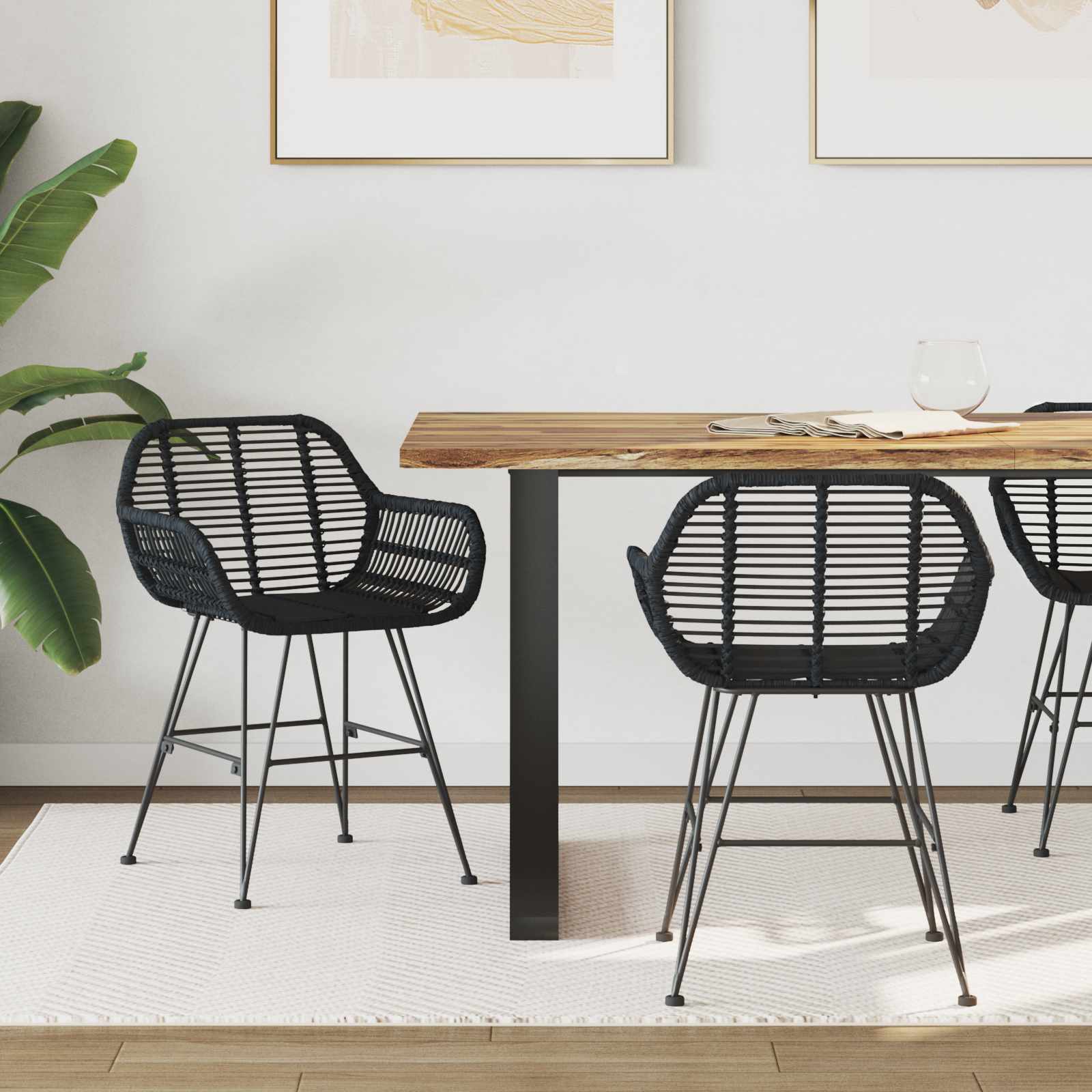 Silla de comedor 2 pcs Ratan e Hierro Natural 55 x 50 x 74 cm