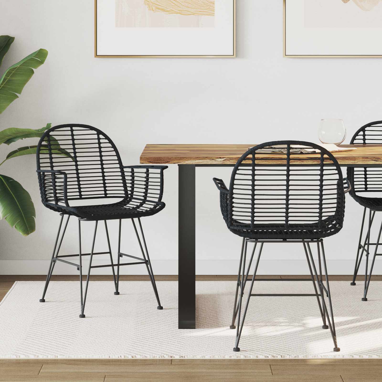 Silla de comedor 2 pcs Ratan e Hierro Natural 57 x 55 x 85 cm