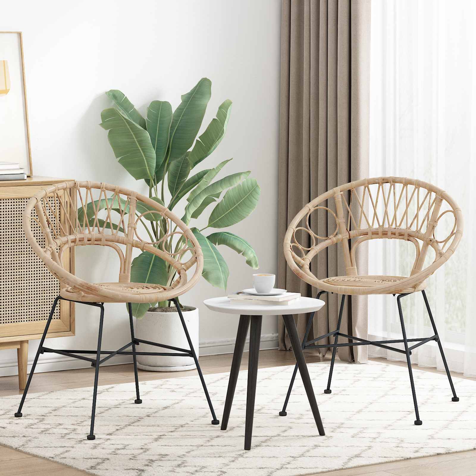 Silla de comedor 2 pcs Ratan e Hierro Natural 54 x 65 x 82 cm