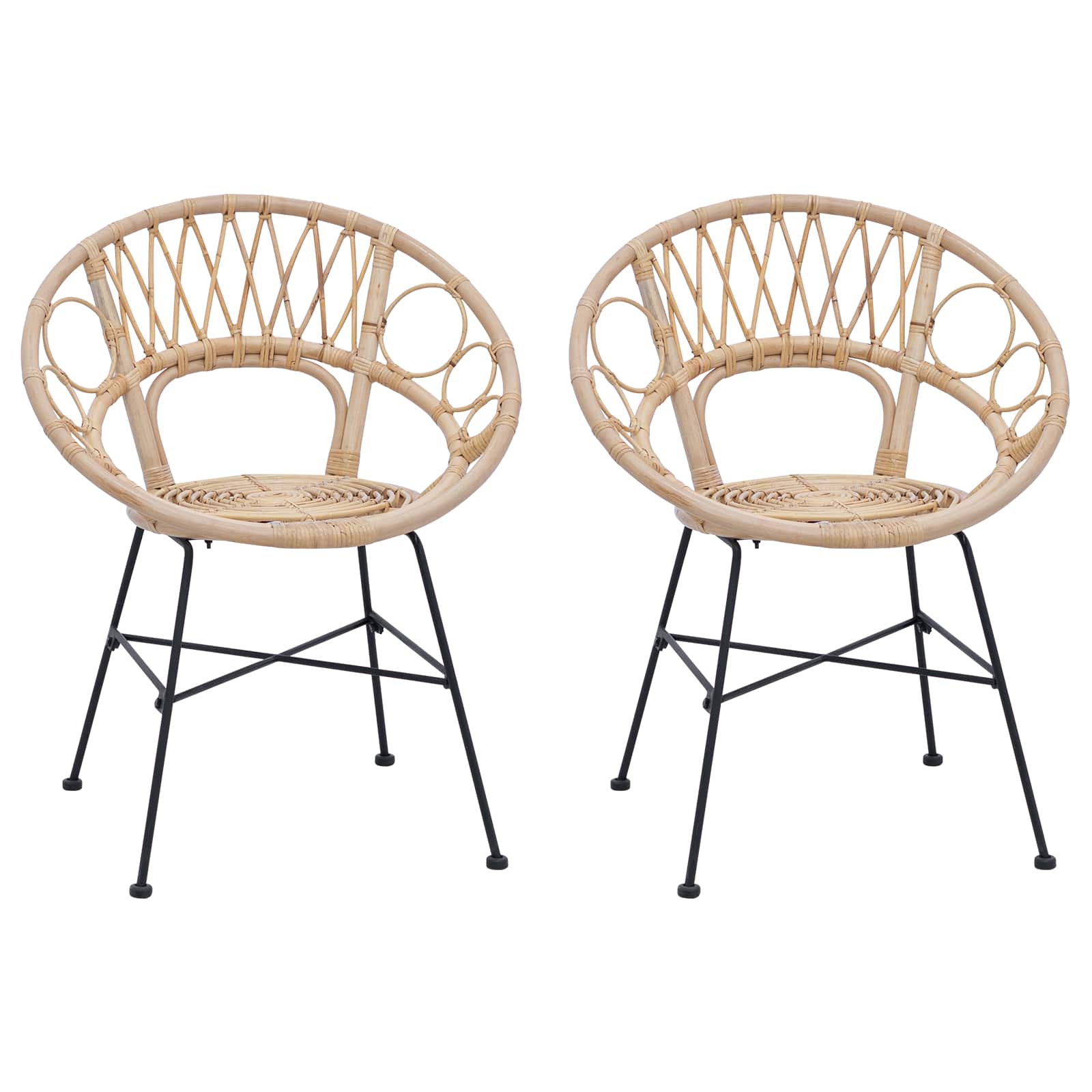 Silla de comedor 2 pcs Ratan e Hierro Natural 54 x 65 x 82 cm