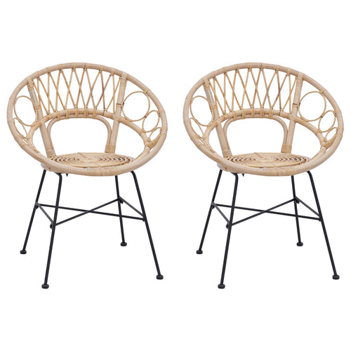 Cadeira de Refeição 2 pcs Vime e Ferro Natural 54 x 65 x 82 cm