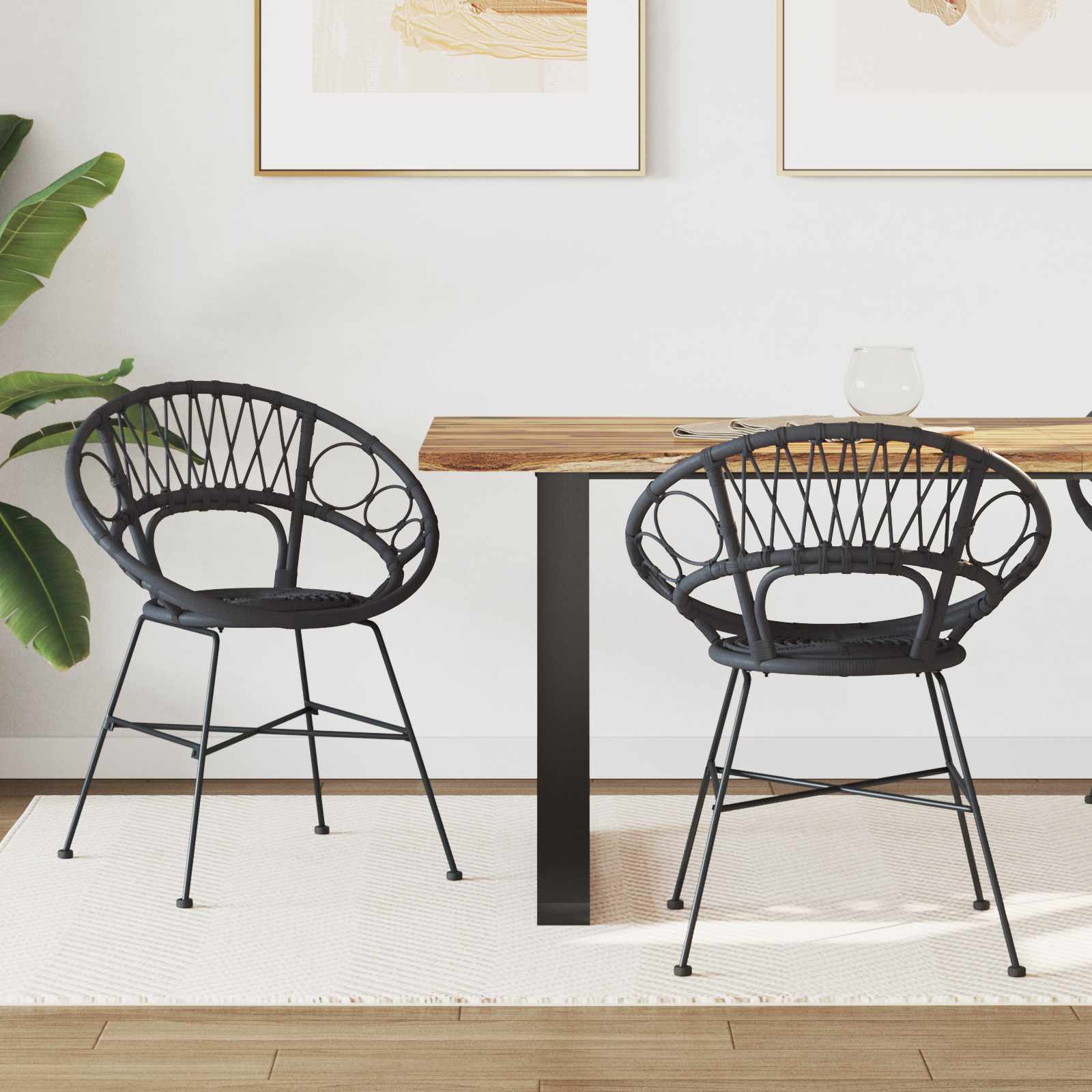 Dining chair 2 pcs Rattan and Iron Natural 54 x 65 x 82 cm