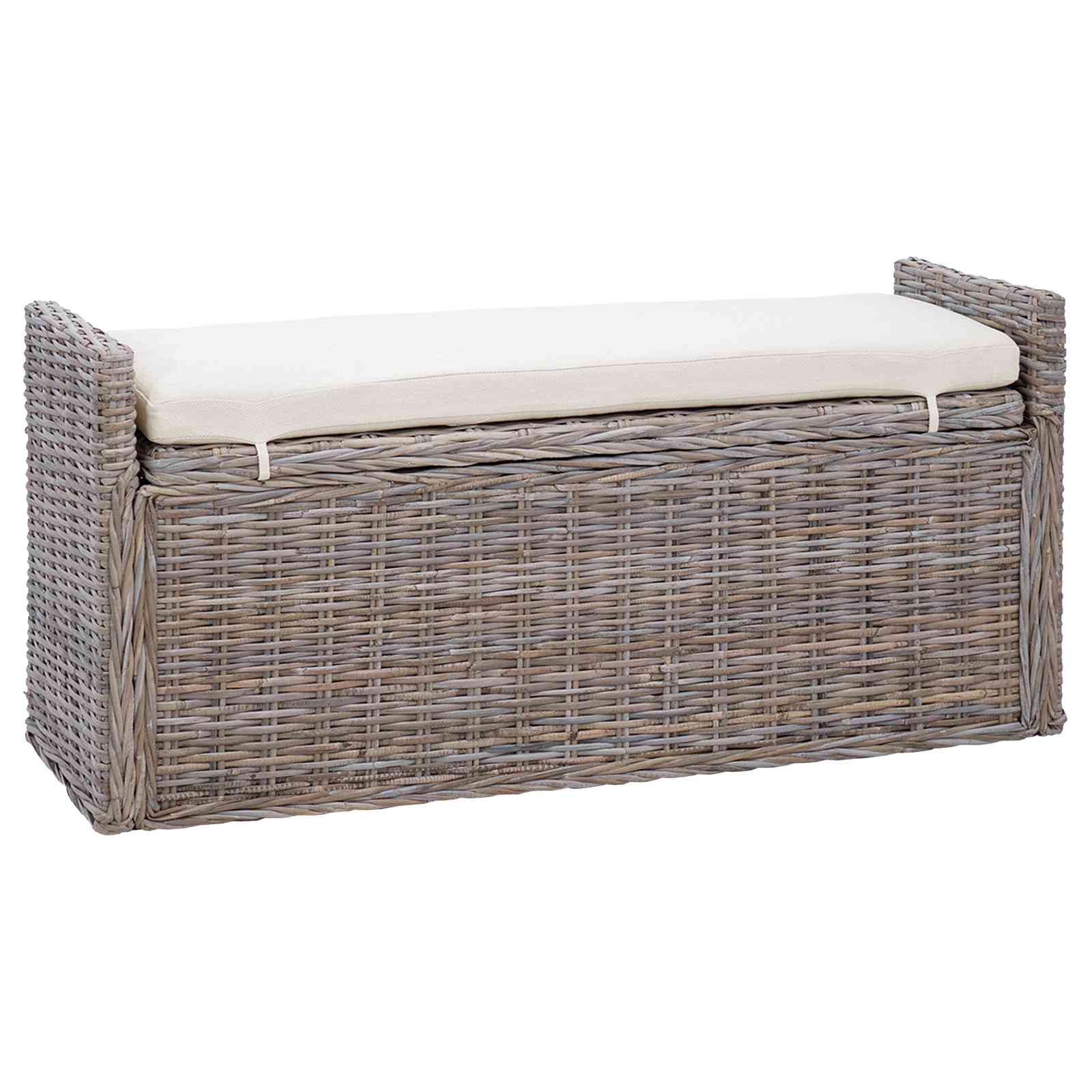 Banco de almacenamiento con cojín Gris 110 x 40 x 50 cm Ratán