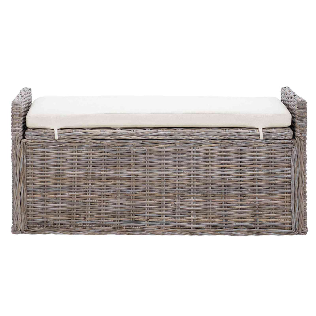 Banco de almacenamiento con cojín Gris 110 x 40 x 50 cm Ratán
