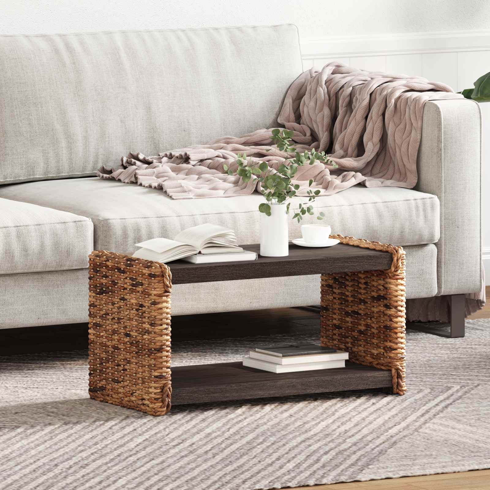 Mesa de Café Natural 110 x 55 x 35 cm Madera de Caoba Sólida