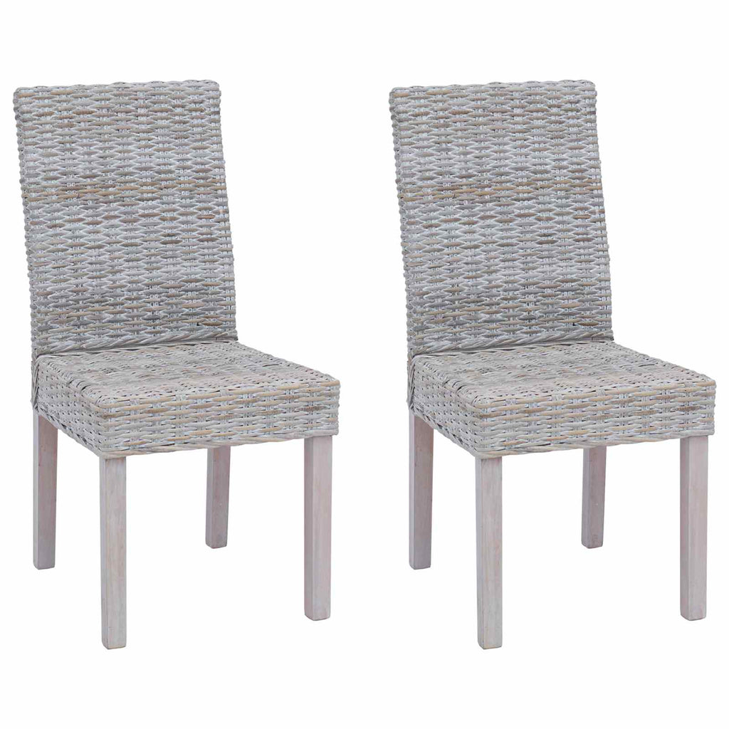 Silla de comedor 2 pcs Ratán Kubu y Madera de Caoba Sólida