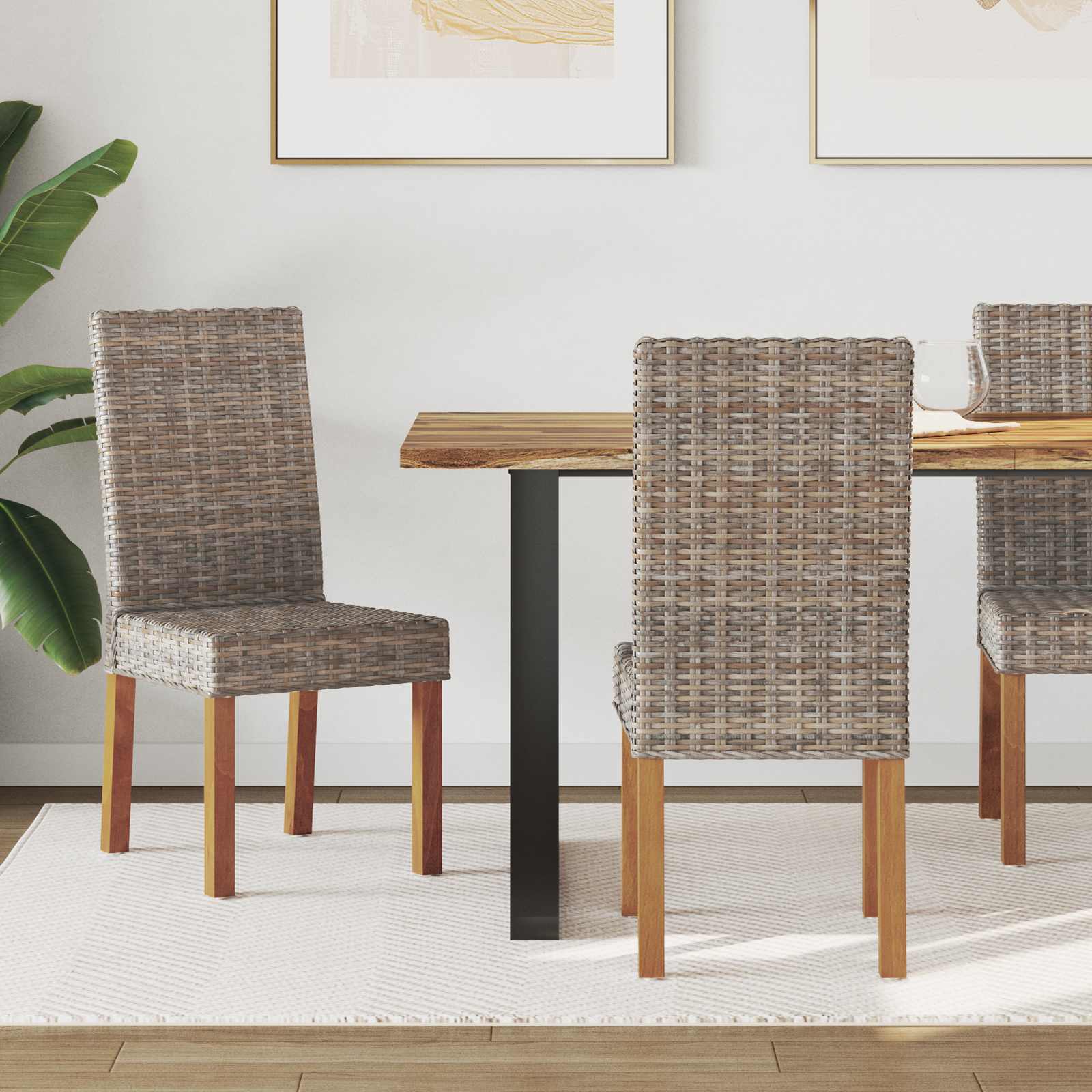 Dining Chair 2 pcs Kubu Rattan and Solid Mahogany Wood