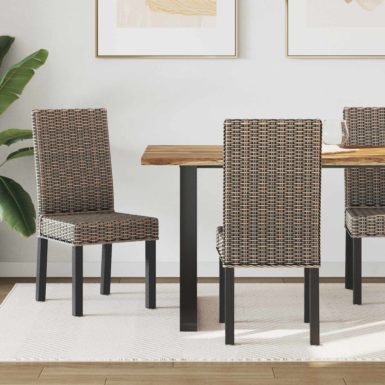 Dining Chair 2 pcs Kubu Rattan and Solid Mahogany Wood