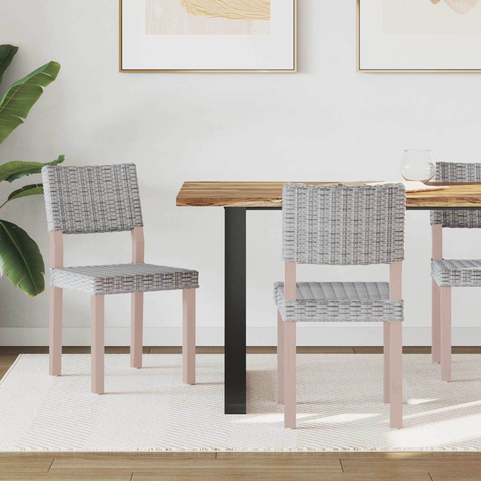 Silla de comedor 2 pcs Ratan e Hierro Natural