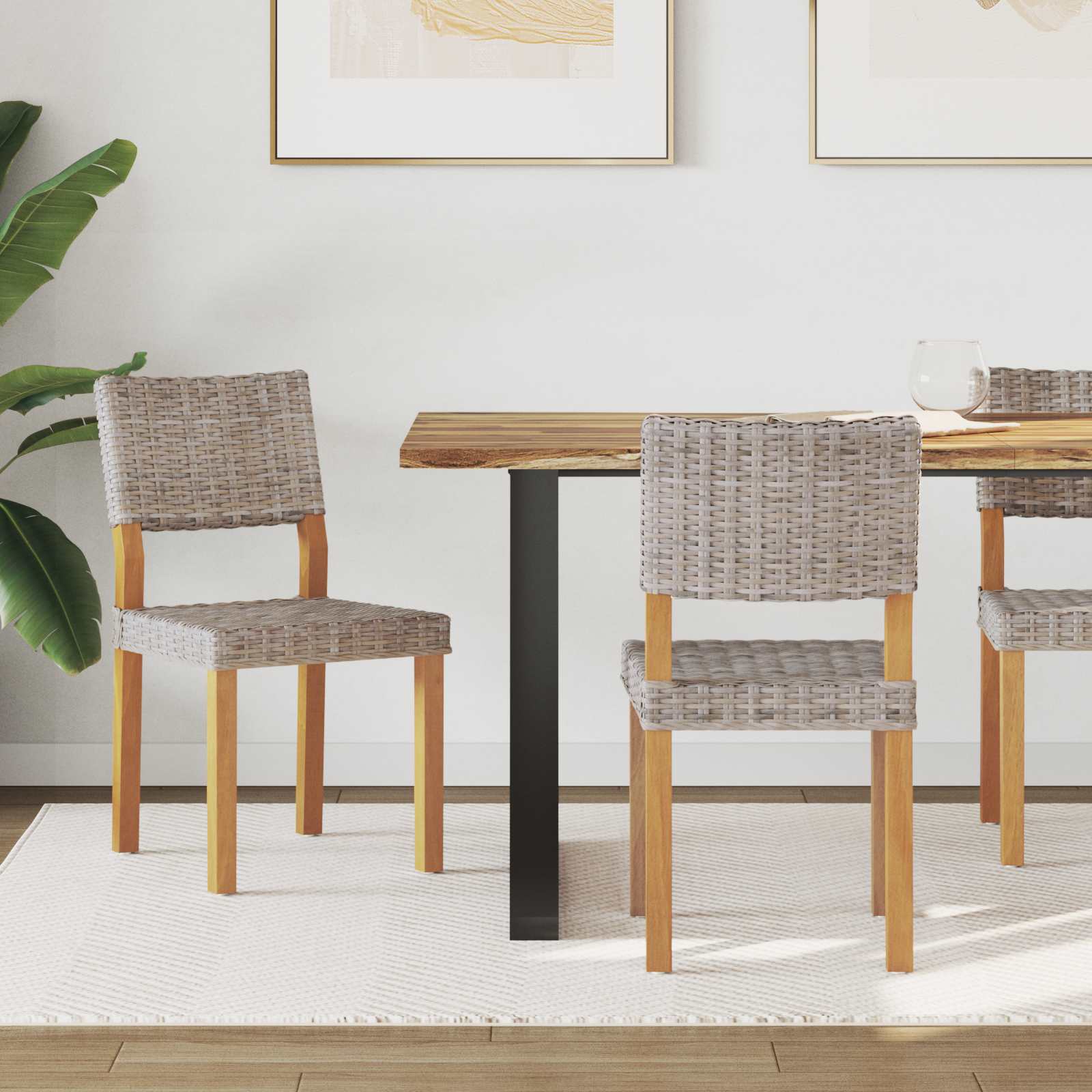 Silla de comedor 2 pcs Ratan e Hierro Natural