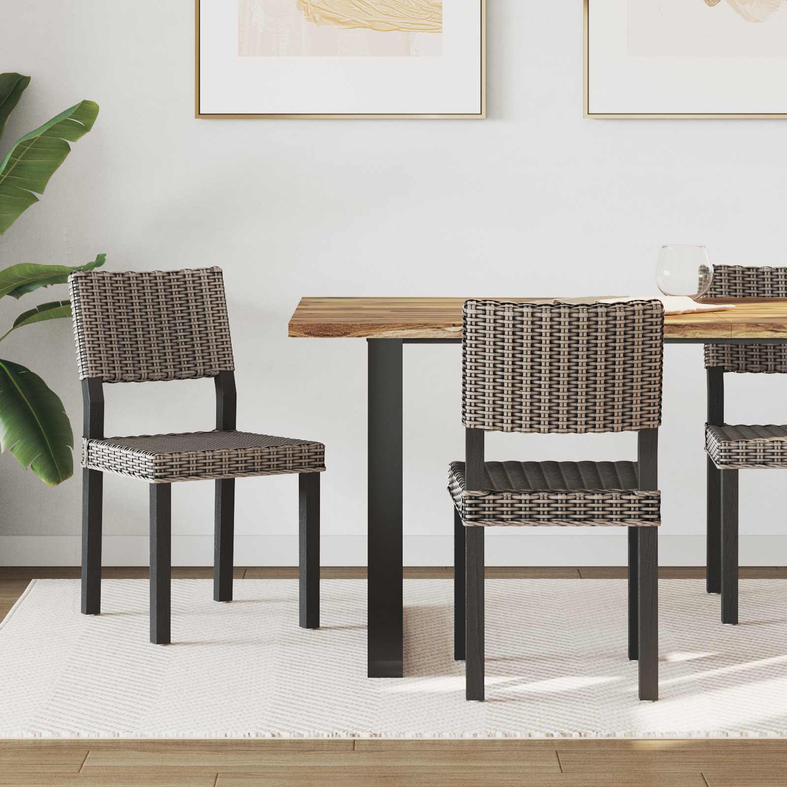 Silla de comedor 2 pcs Ratan e Hierro Natural