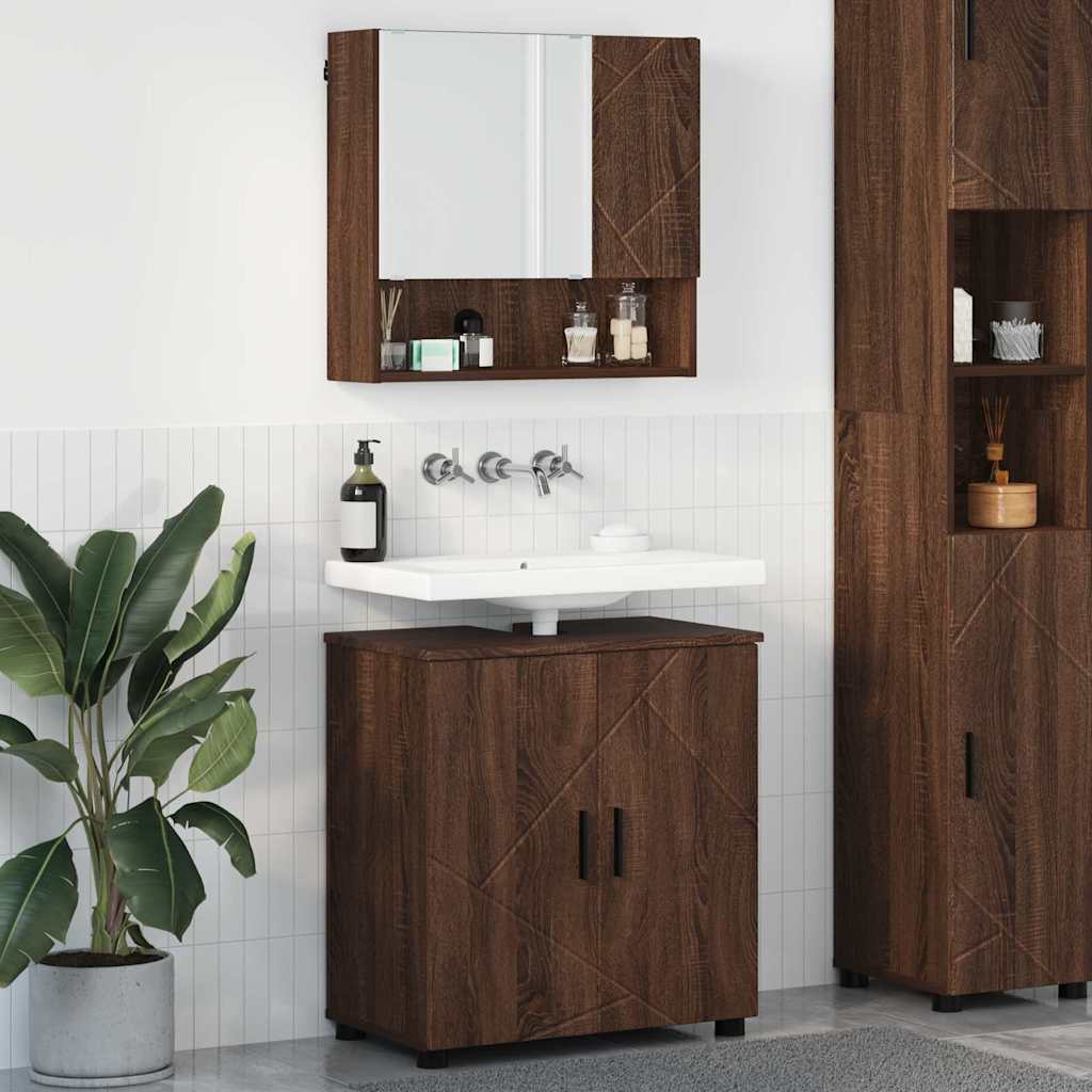 Juego de muebles de baño 2 pcs Madera de ingeniería & Metal